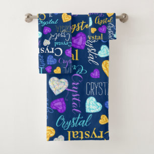 Gemstones hearts custom name colourful Crystal Bath Towel Set