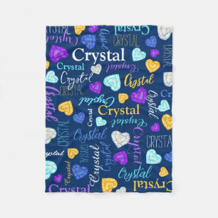 Gemstones hearts custom name colourful Crystal Fleece Blanket