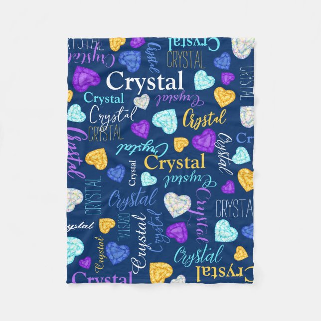 Gemstones hearts custom name colourful Crystal Fleece Blanket (Front)