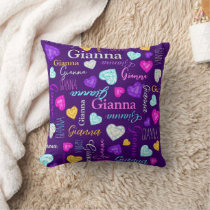 Gemstones hearts custom name colourful Gianna Cushion