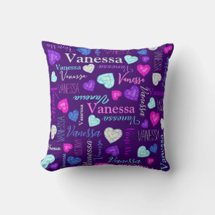 Gemstones hearts custom name colourful Vanessa  Cushion