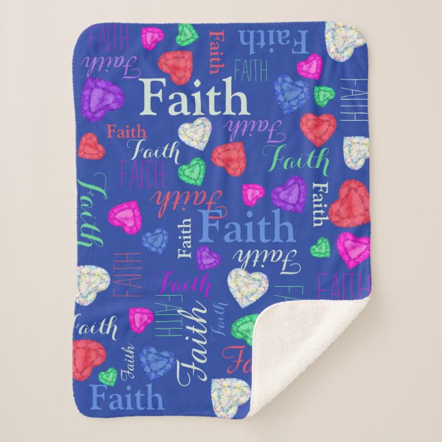 Gemstones hearts custom name Faith colourful blue Sherpa Blanket (Front)