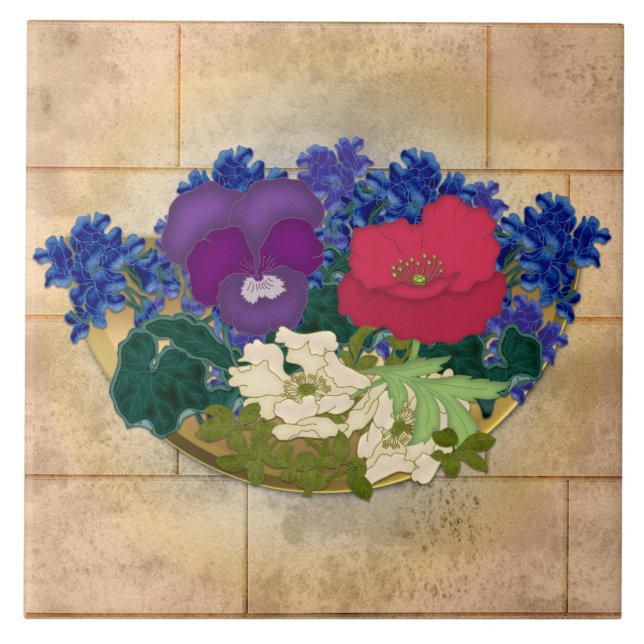 Gemtone Floral Bouquet on Sunset Brick Tile (Front)