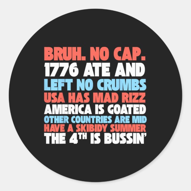 Gen A Slang 4th Of July Apparel Funny Generation A Classic Round Sticker (Front)