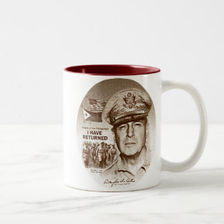 Gen. MacArthur I Have Returned (Brown Print) Two-Tone Coffee Mug