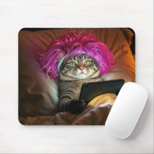 Gen Z Cat Staring an Electronic Tablet In Bed Mouse Mat