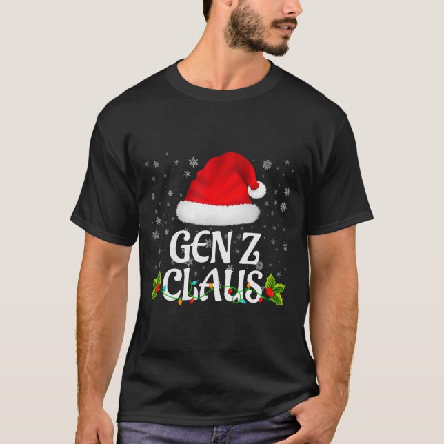 Gen Z Claus Christmas Lights Santa Pajama Family M T-Shirt (Front)