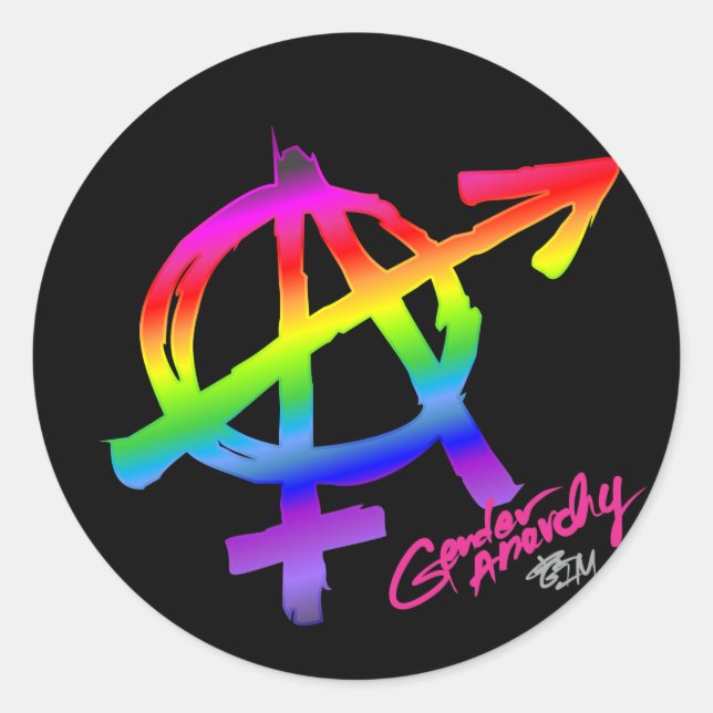 Gender Anarchy Rainbow design on dark background Classic Round Sticker (Front)