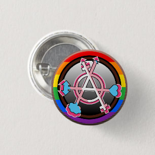 Gender Anarchy Symbol, Emblem on Dark Chequerboard 3 Cm Round Badge