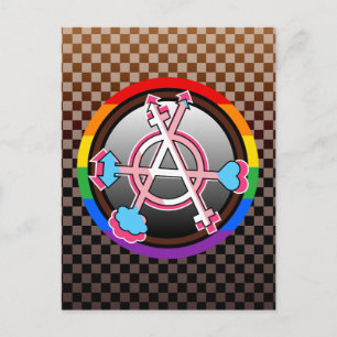 Gender Anarchy Symbol, Emblem on Dark Chequerboard Invitation Postcard