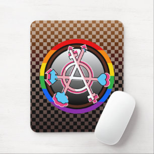 Gender Anarchy Symbol, Emblem on Dark Chequerboard Mouse Mat