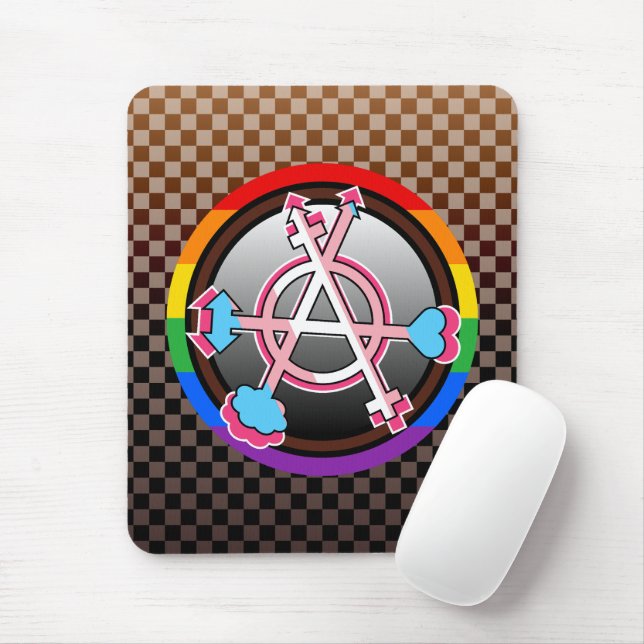 Gender Anarchy Symbol, Emblem on Dark Chequerboard Mouse Mat (With Mouse)