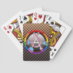 Gender Anarchy Symbol, Emblem on Dark Chequerboard Playing Cards