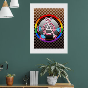 Gender Anarchy Symbol, Emblem on Dark Chequerboard Poster