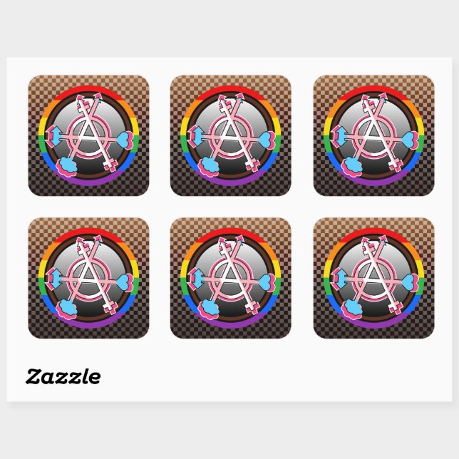 Gender Anarchy Symbol, Emblem on Dark Chequerboard Square Sticker (Sheet)