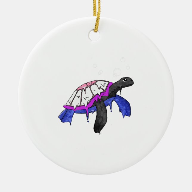 Gender Fluid Pride Flag Sea Turtle Subtle LGBTQ Ceramic Tree Decoration (Front)