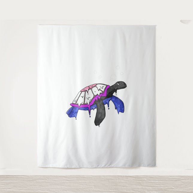 Gender Fluid Pride Flag Sea Turtle Subtle LGBTQ Tapestry (Front)