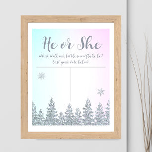 Gender Guess Vote He Or She Winter Snowflake Poster