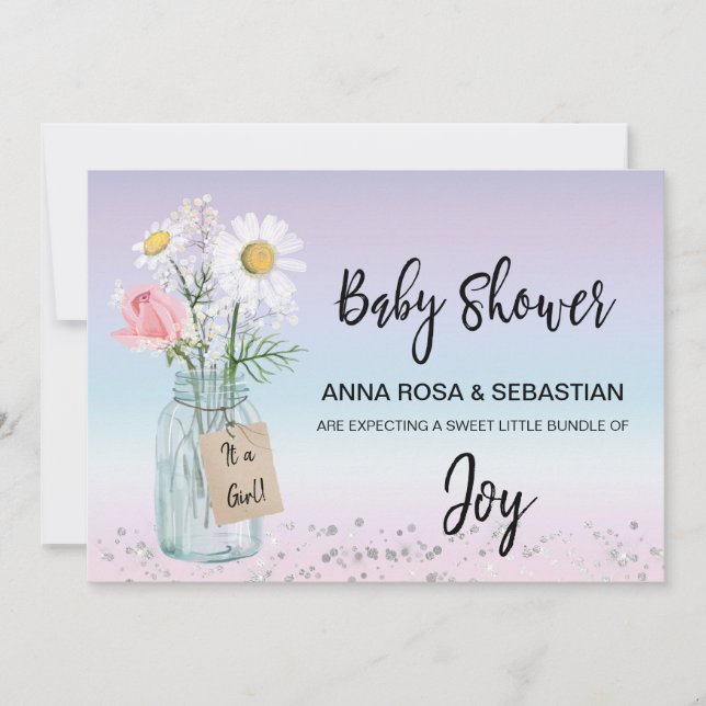*~* Gender Mason Jar Floral Rustic Baby Shower  Invitation (Front)