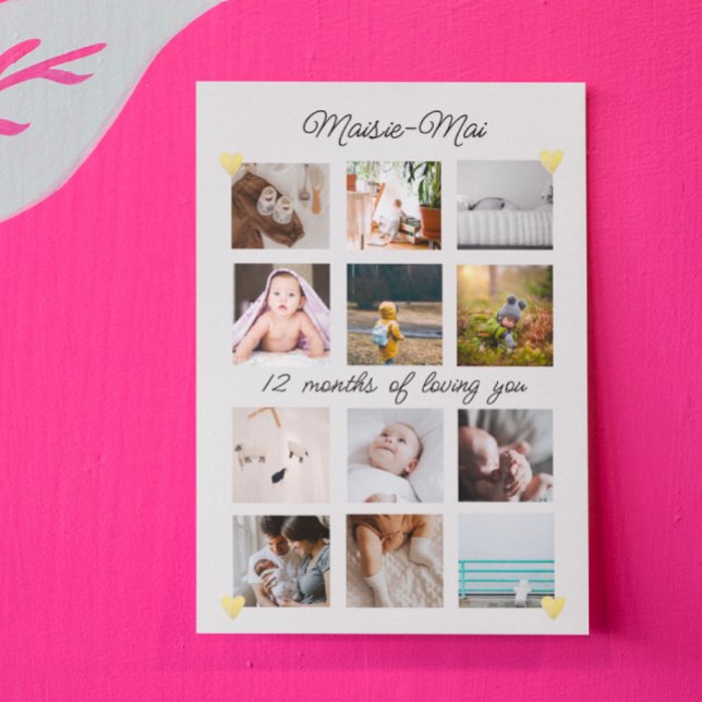 Gender neutral 1st Birthday Photo Collage  Card (Creator Uploaded)