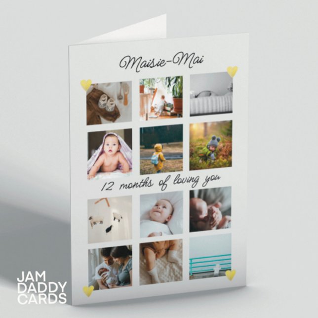 Gender neutral 1st Birthday Photo Collage  Card (Creator Uploaded)