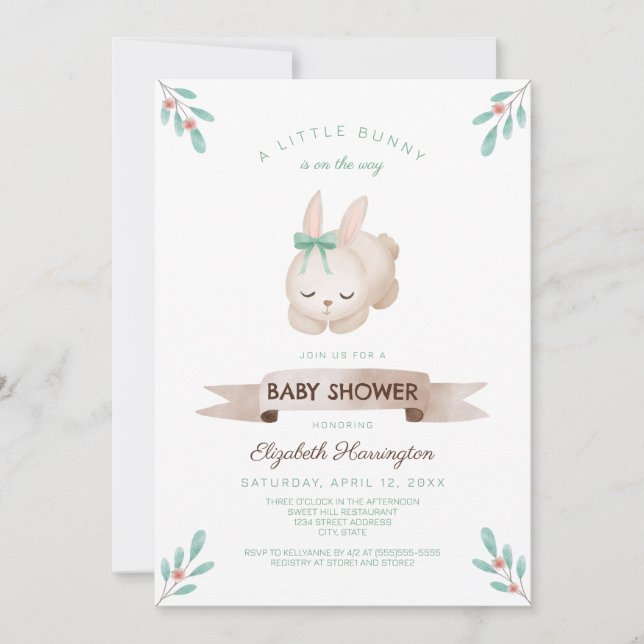 Gender Neutral A Little Bunny Spring Baby Shower Invitation (Front)