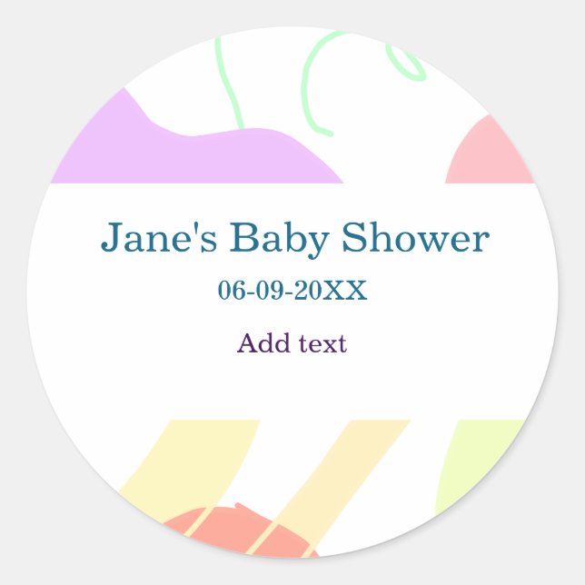 Gender neutral abstract shapes baby shower name classic round sticker (Front)