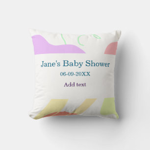 Gender neutral abstract shapes baby shower name cushion