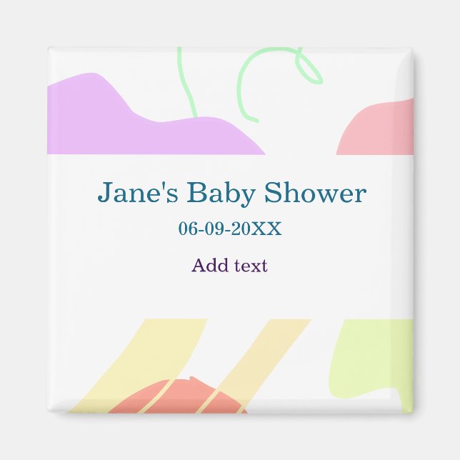 Gender neutral abstract shapes baby shower name magnet (Front)