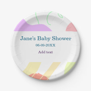 Gender neutral abstract shapes baby shower name paper plate