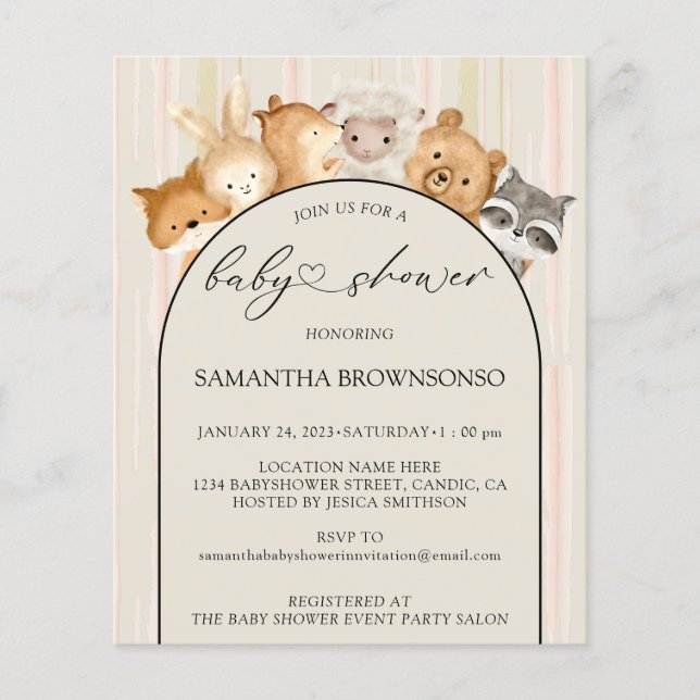 Gender Neutral Animals Baby Shower Beige Budget Flyer (Front)