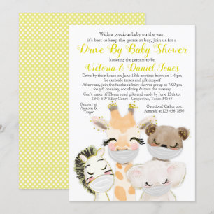 Gender Neutral Animals Masks Drive By Baby Shower Invitation