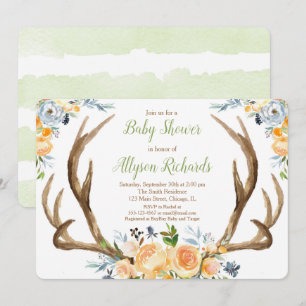 Gender neutral antlers baby shower sprinkle invitation