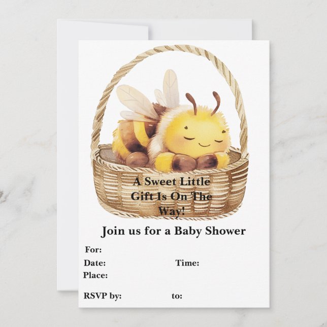 Gender Neutral Baby Bee Invitation (Front)