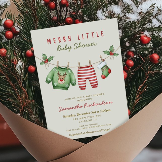 Gender neutral baby clothes Merry Little Christmas Invitation (Creator Uploaded)