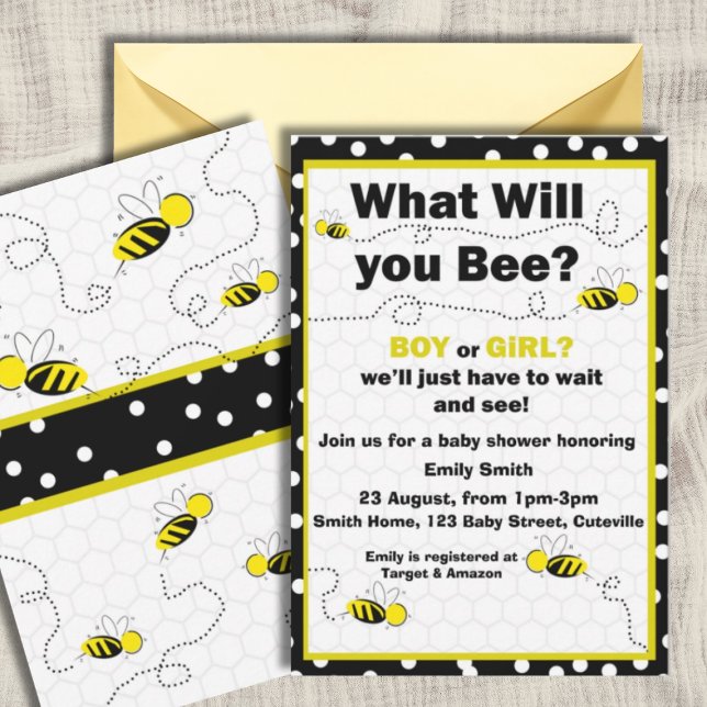 Gender Neutral Baby Gender Reveal, Bee  Invitation (Creator Uploaded)
