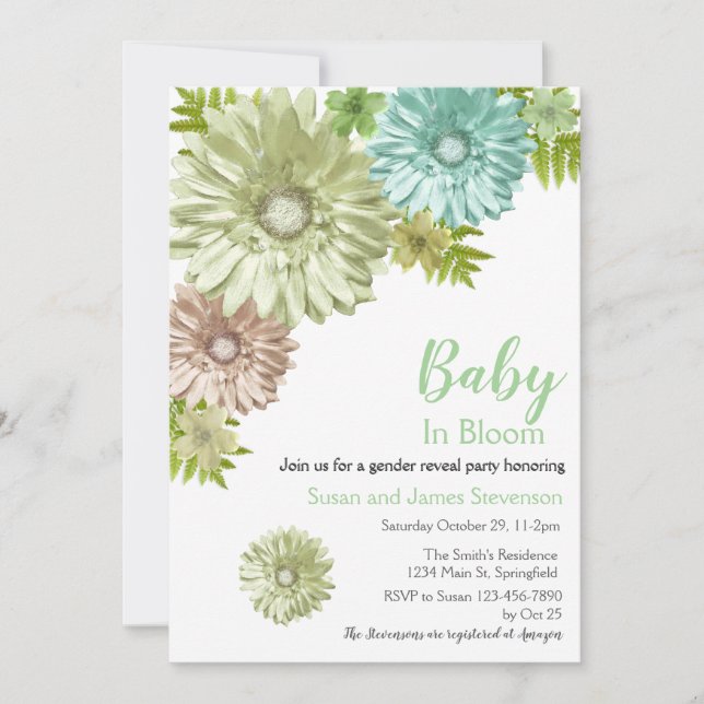 Gender Neutral Baby In Bloom Gender Reveal Party Invitation (Front)