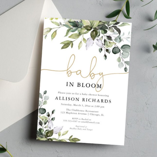 Gender neutral Baby in Bloom greenery baby shower Invitation (Creator Uploaded)