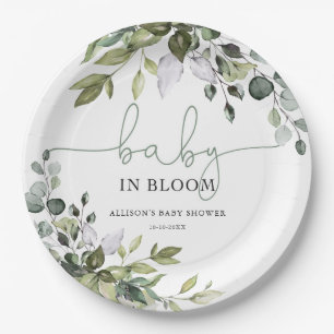 Gender neutral Baby in Bloom greenery baby shower Paper Plate
