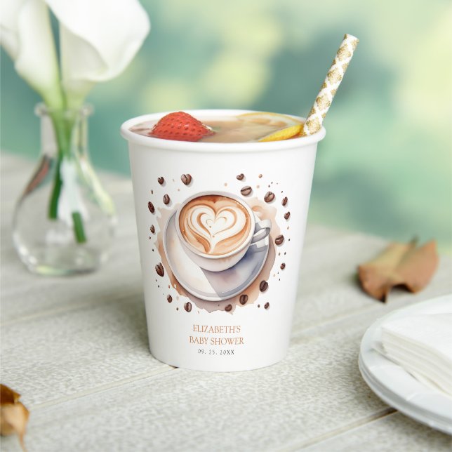 Gender Neutral Baby is Brewing Coffee Baby Shower  Paper Cups (Insitu)