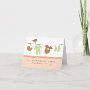 Gender Neutral Baby Laundry Thank You Card (peach)