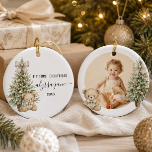 Gender Neutral Baby’s First Christmas Teddy Bear Ceramic Tree Decoration