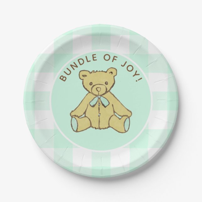 Gender Neutral Baby Shower Bear Mint Green Paper Plate (Front)