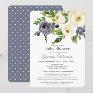 Gender Neutral Baby Shower Blue & Cream Floral Invitation
