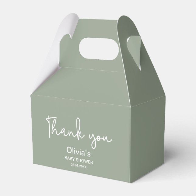 Gender Neutral Baby shower Green Thank you Script Favour Box (Front Side)