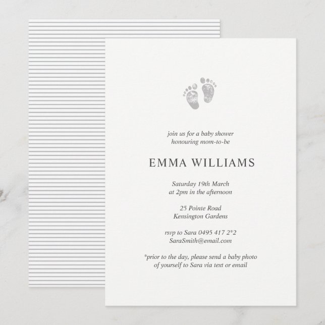 Gender Neutral Baby Shower Invitation Footprint (Front/Back)