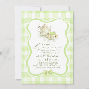 Gender Neutral Baby Shower Matcha Tea Party Invitation