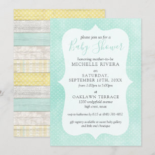 Gender Neutral Baby Shower Mint Yellow Rustic Wood Invitation