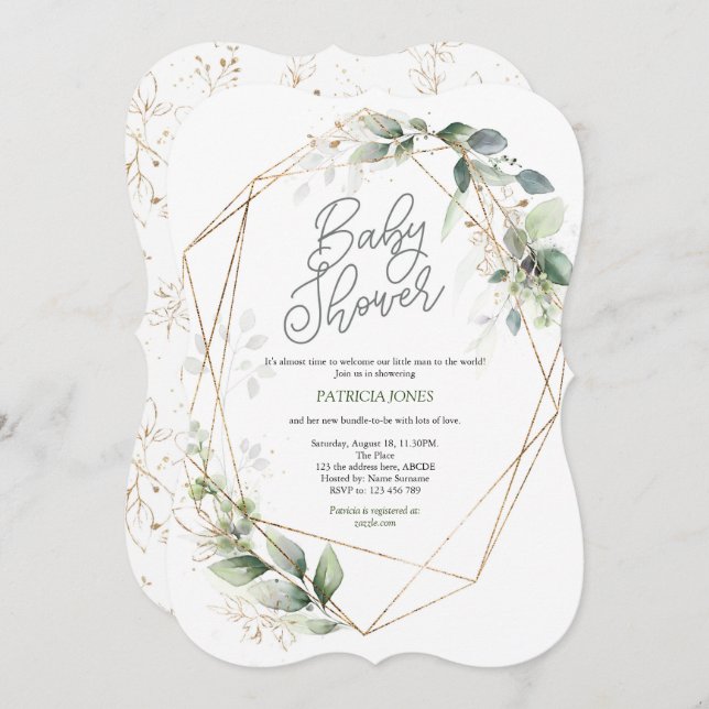 Gender Neutral Baby Shower, Modern, Greenery Invitation (Front/Back)