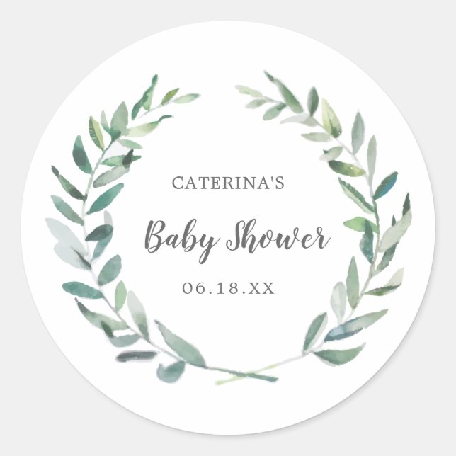 Gender Neutral Baby Shower Rustic Greenery Wreath Classic Round Sticker (Front)